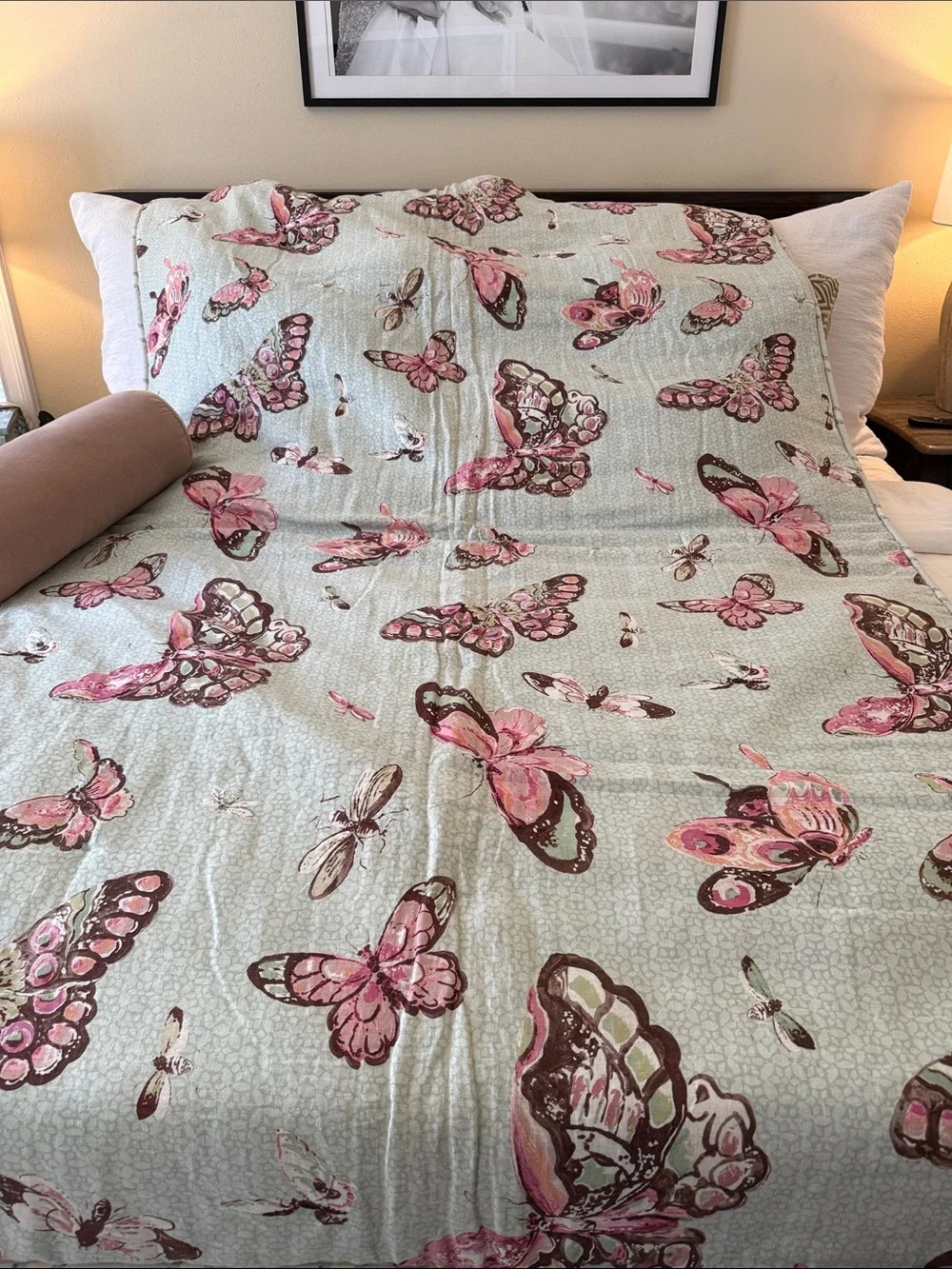 Custom designer twin Butterfly Reversible linen mix comforter, twin.